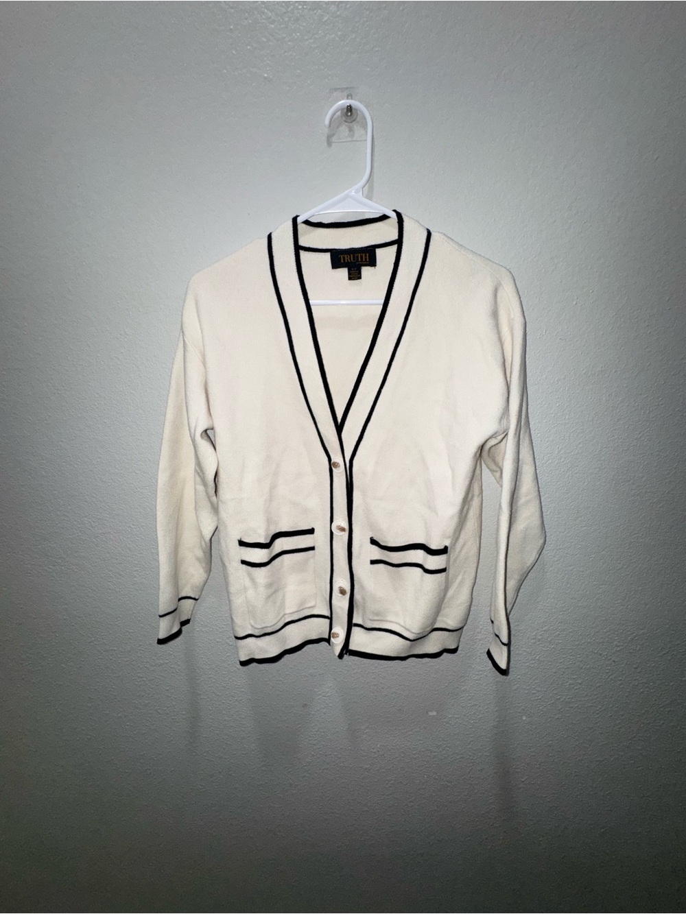 TRUTH Cream Cardigan with Black Contrast Trim